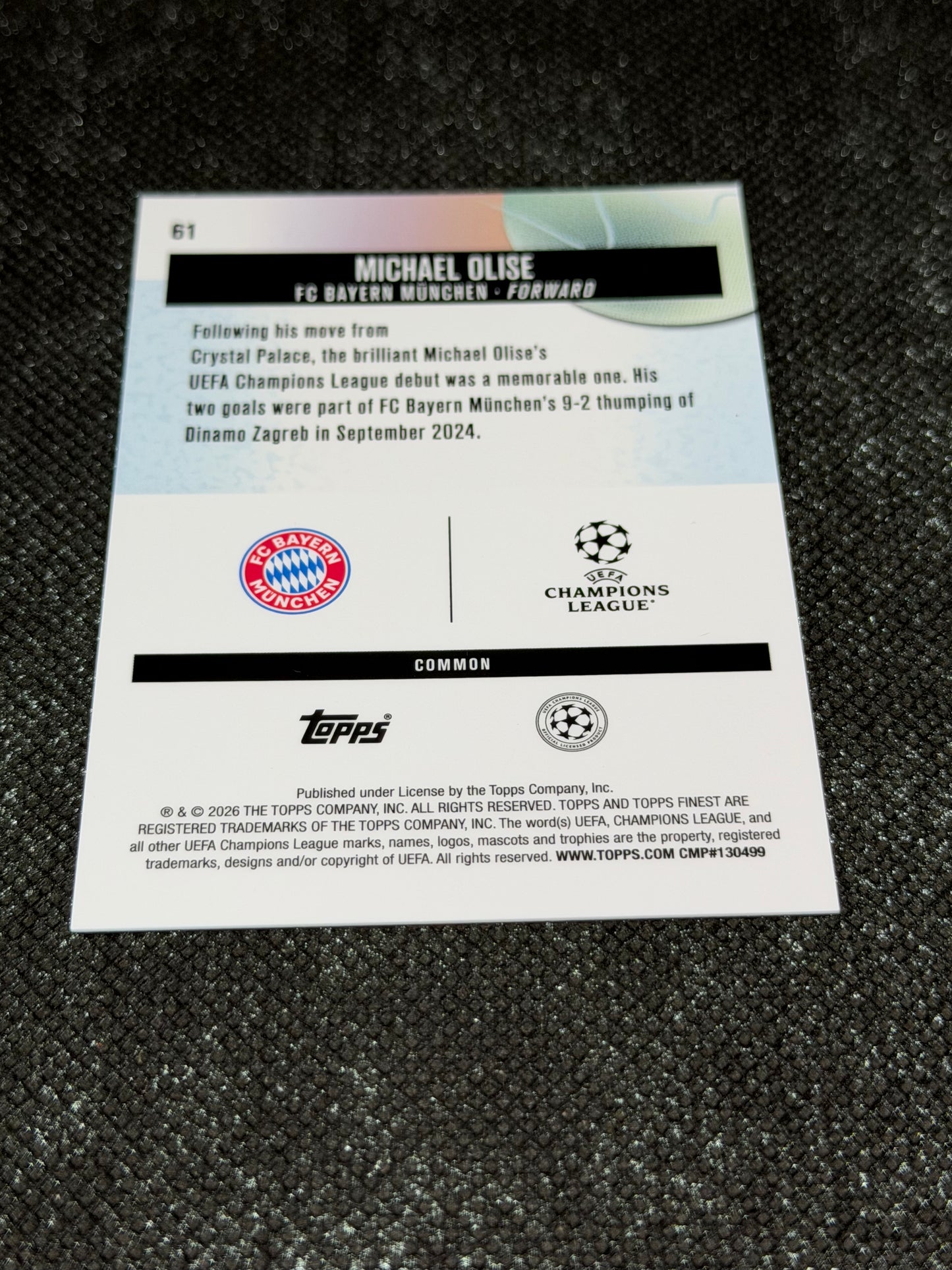 2025-26 Topps Finest UCC Common Green Refractor 46/75 - Micheal Olise