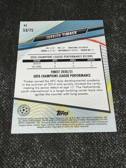 2020-21 Topps Finest UCC Aqua Refractor RC 53/75 - Jurrien Timber