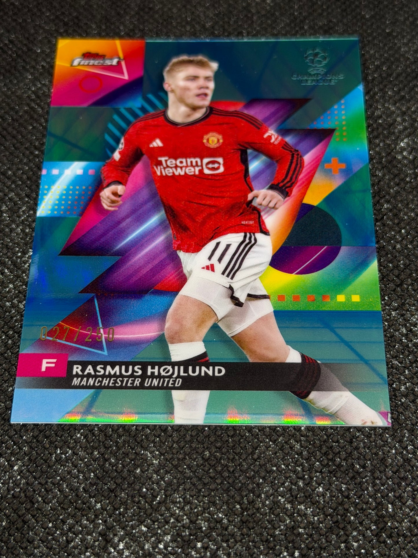 2023-24 TOPPS FINEST UCC AQUA REFRACTOR 027/250 - RASMUS HOJLUND