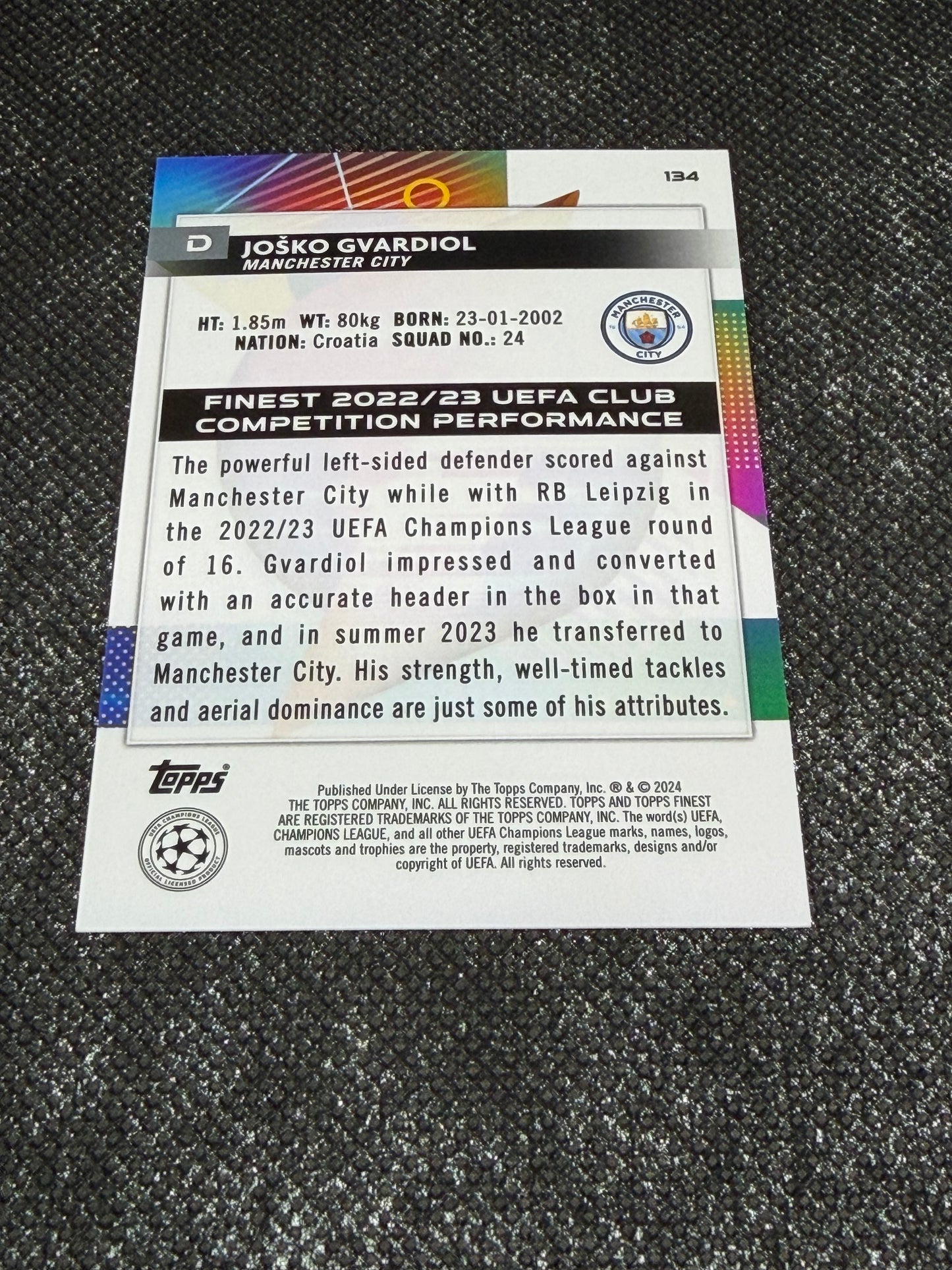 2023-24 TOPPS FINEST UCC ROSE GOLD MINI DIAMONDS REFRACTOR 41/50 - JOSKO GVARDIOL