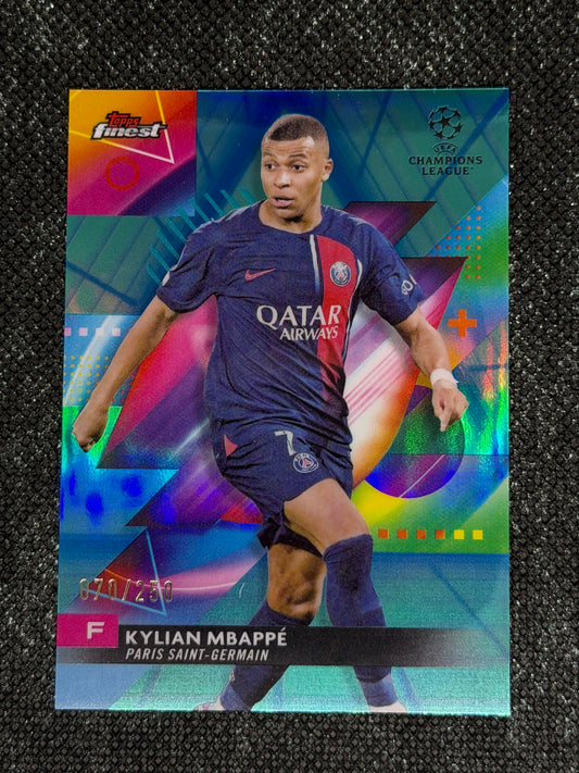 2023-24 Topps Finest UCC Aqua Paperwave Refractor 070/250 - Kylian Mbappe