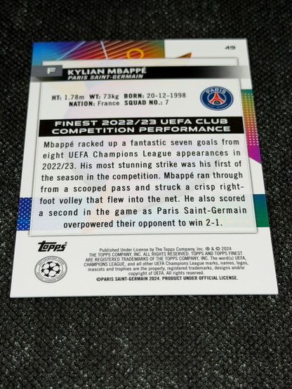 2023-24 Topps Finest UCC Aqua Paperwave Refractor 070/250 - Kylian Mbappe