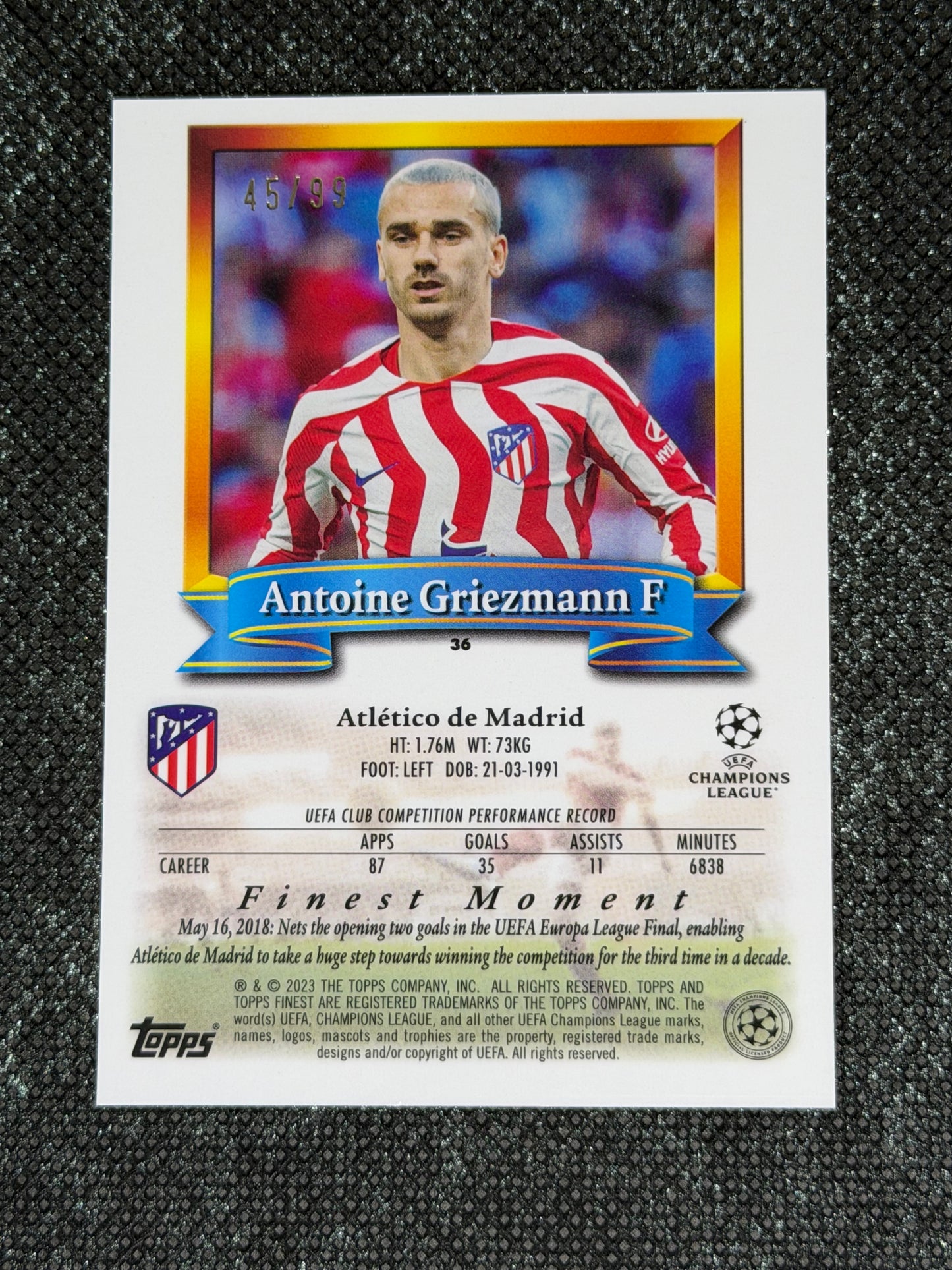 2023-24 Topps Finest UCC Flagship Blue 45/99 - Antoine Griezmann