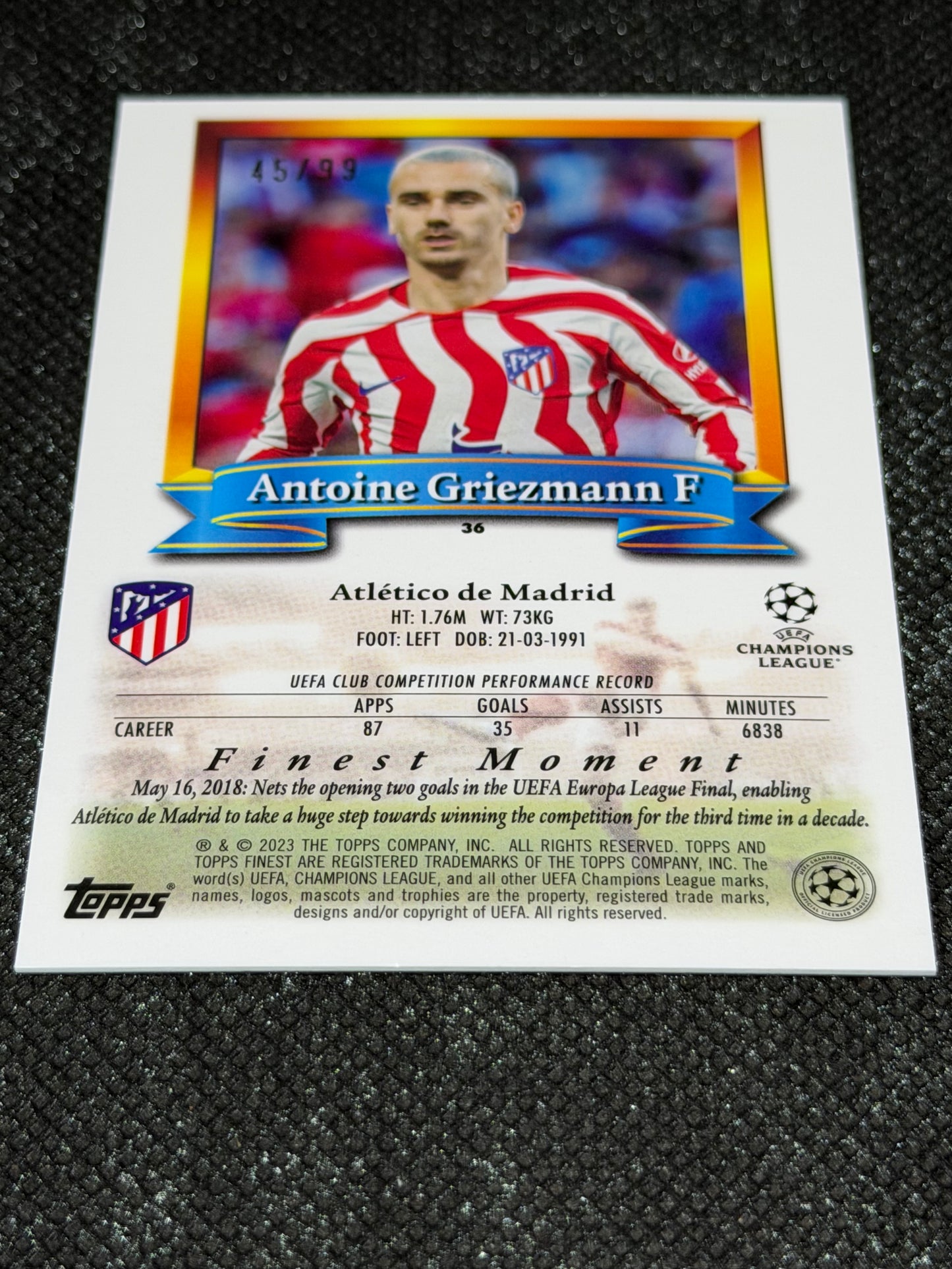 2023-24 Topps Finest UCC Flagship Blue 45/99 - Antoine Griezmann