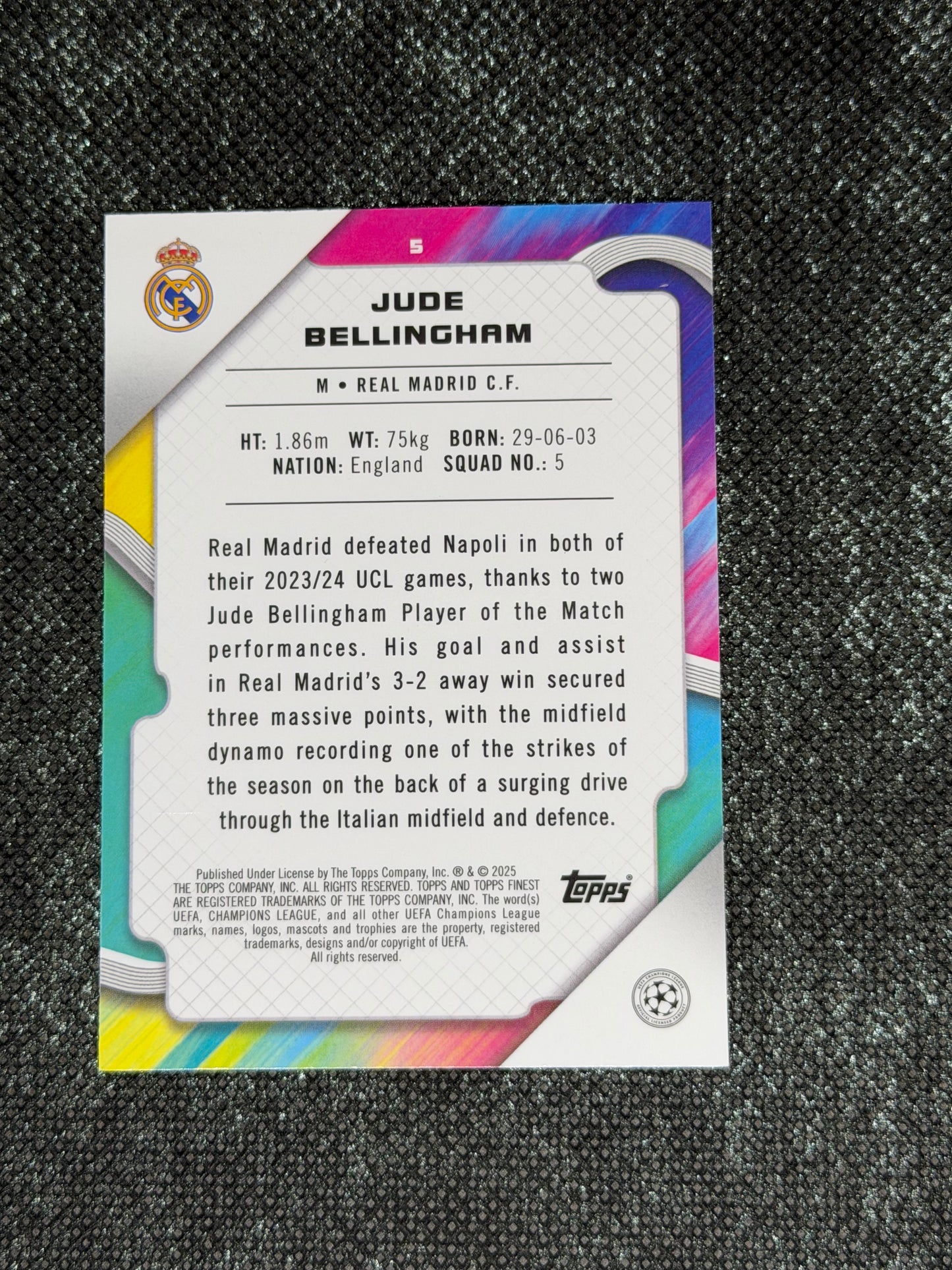 2024-25 Topps Finest UCC Purple Refractor 089/299 - Jude Bellingham