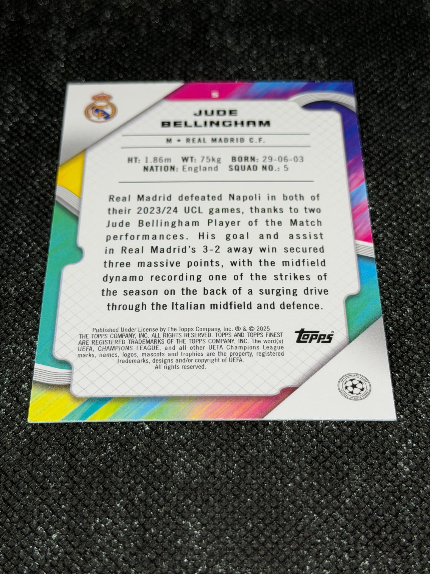 2024-25 Topps Finest UCC Purple Refractor 089/299 - Jude Bellingham