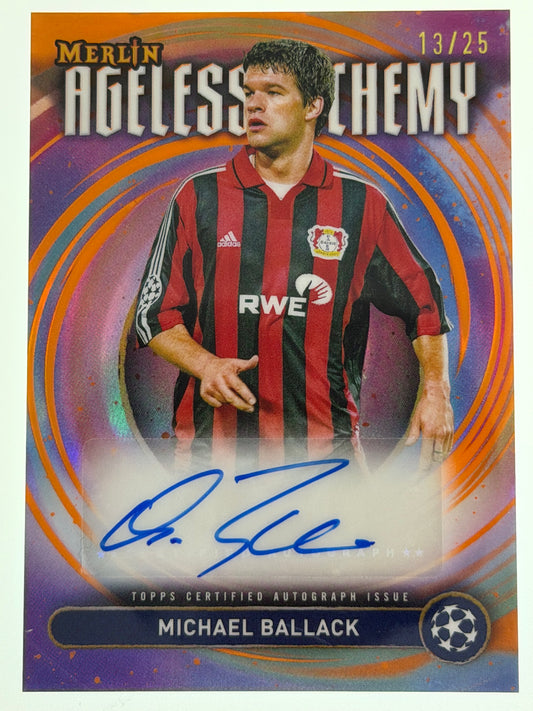 2024-25 Topps Merlin UEFA Club Competitions Ageless Alchemy Autograph Card Orange (13/25 = 1/1) - Michael Ballack