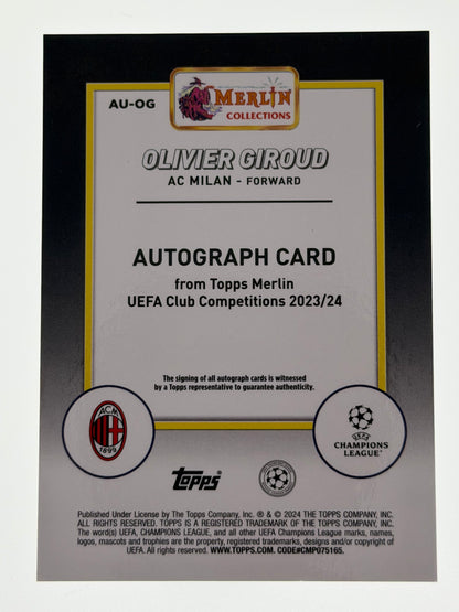 2023-24 Topps Merlin UEFA Club Competitions Autograph Card Mojo 81/99 - Olivier Giroud