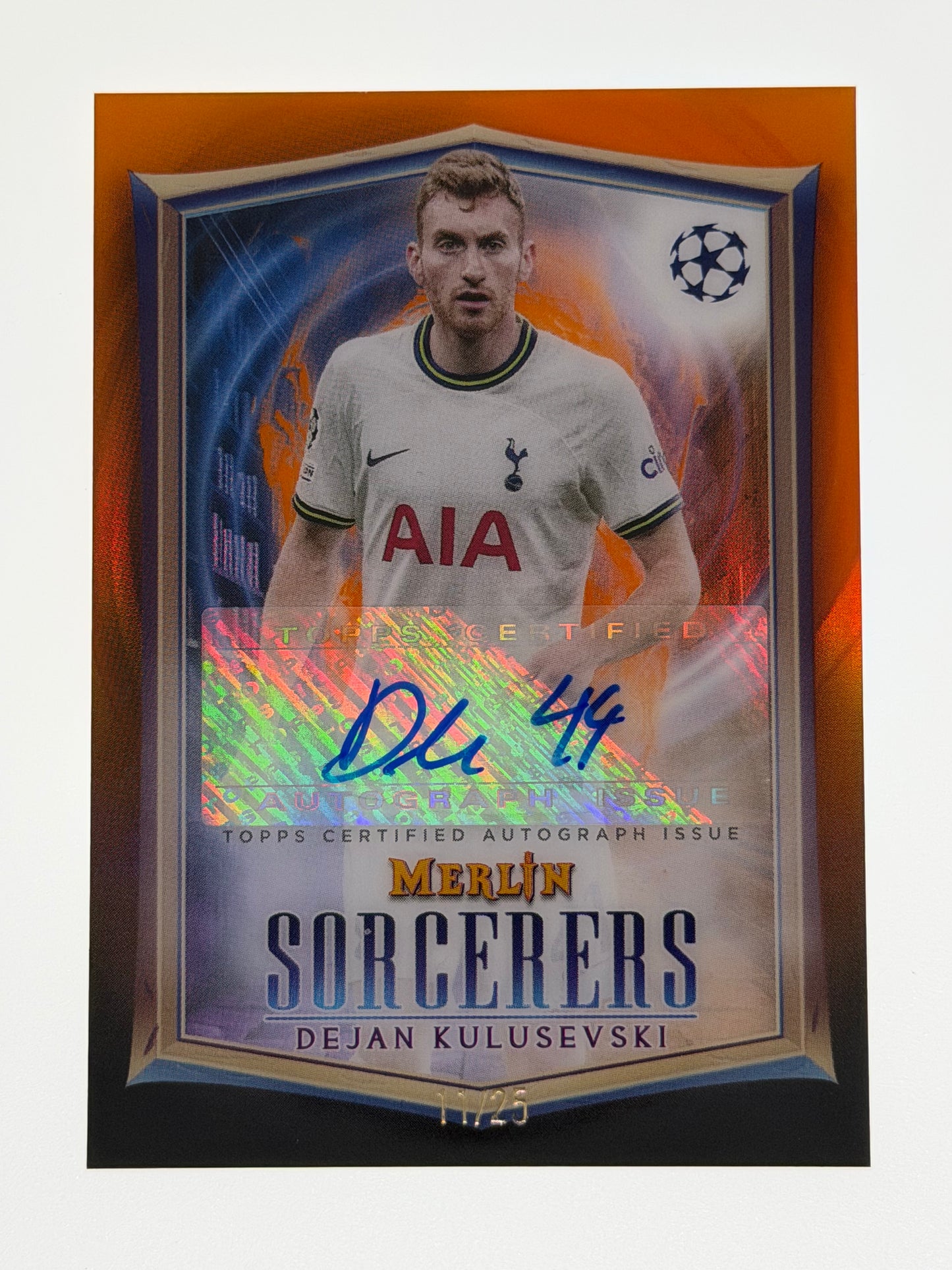 2022-23 Topps Merlin UCC Sorcerers Autograph Card Orange 11/25 - Dejan Kulusevski