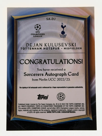 2022-23 Topps Merlin UCC Sorcerers Autograph Card Orange 11/25 - Dejan Kulusevski