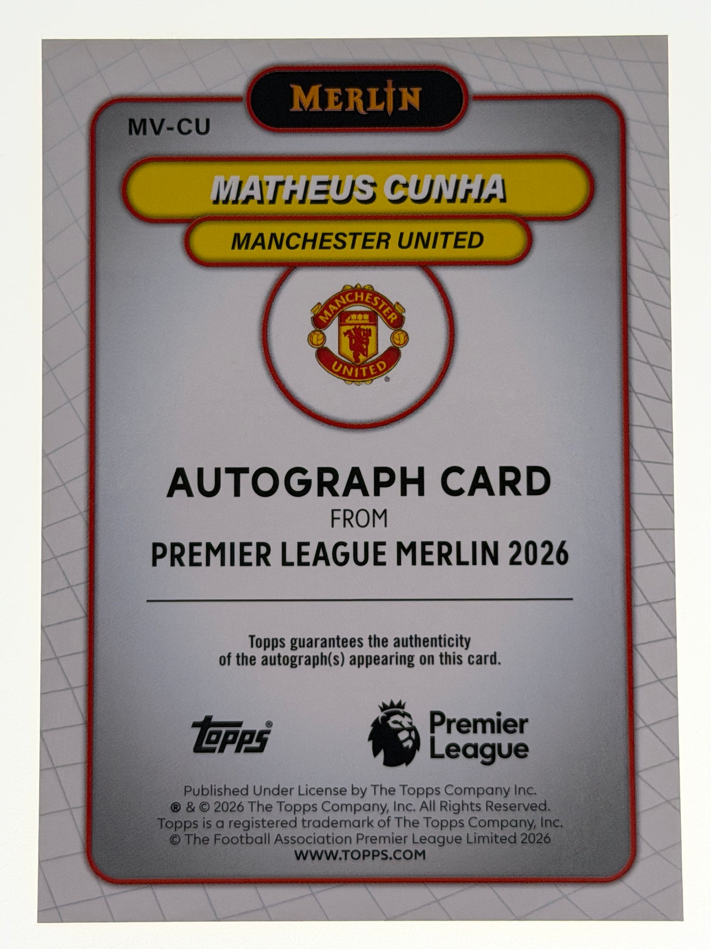 2025-26 Topps Merlin Premier League Autograph Card Gold 07/50 - Matheus Cunha