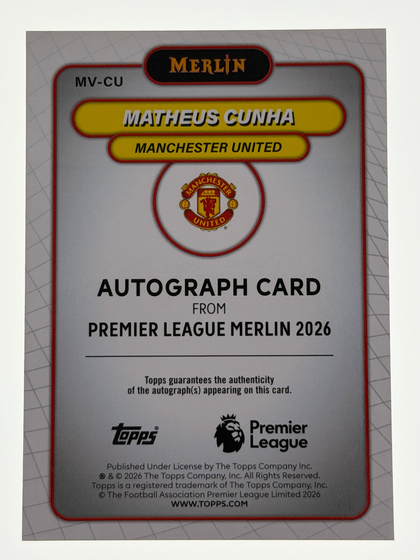 2025-26 Topps Merlin Premier League Autograph Card - Matheus Cunha