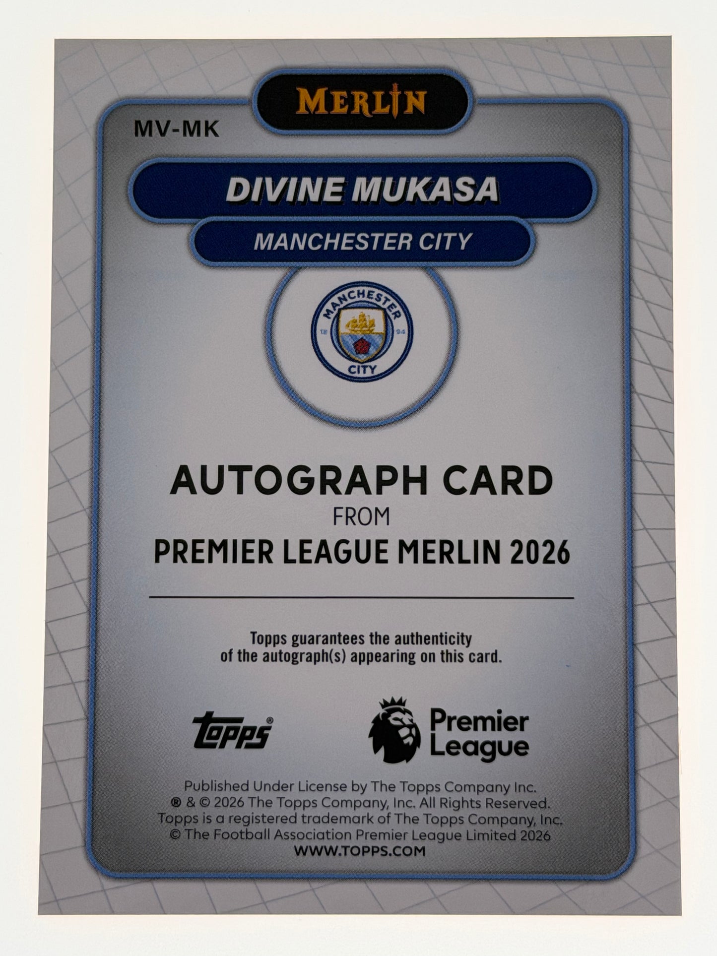 2025-26 Topps Merlin Premier League Autograph Card Orange 12/25 RC  - Divine Mukasa