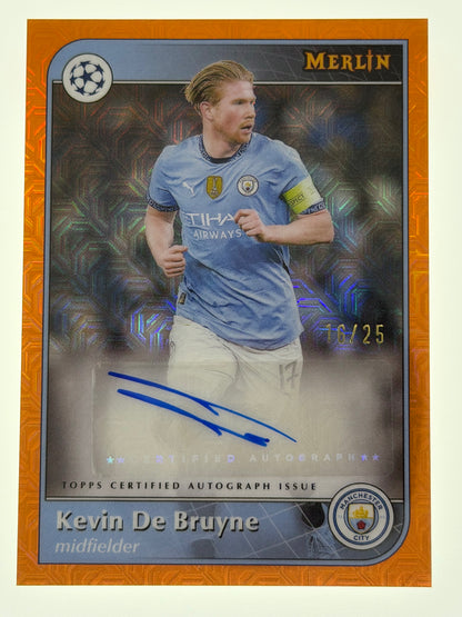 2024-25 Topps Merlin UEFA Club Competitions Autograph Card Orange 16/25  - Kevin De Bruyne
