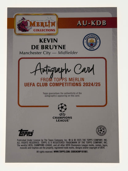 2024-25 Topps Merlin UEFA Club Competitions Autograph Card Orange 16/25  - Kevin De Bruyne