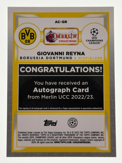2022-23 Topps Merlin UEFA Club Competitions Autograph Card Mojo 67/99  - Giovanni Reyna