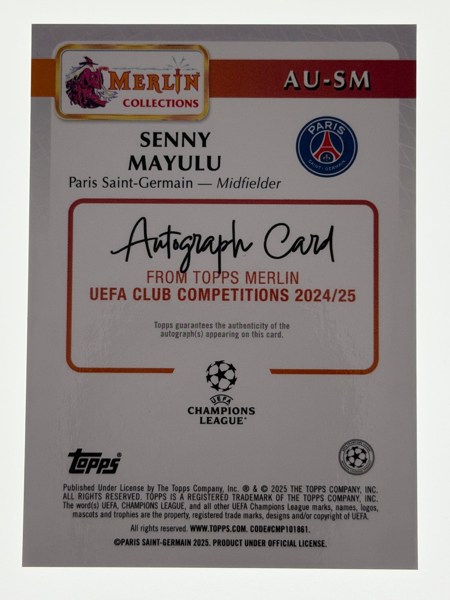 2024-25 Topps Merlin UEFA Club Competitions Autograph Card RC  - Senny Mayulu