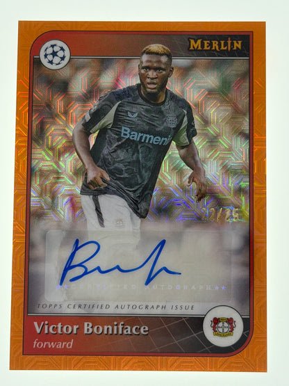 2024-25 Topps Merlin UEFA Club Competitions Autograph Card Orange 22/25  - Victor Boniface