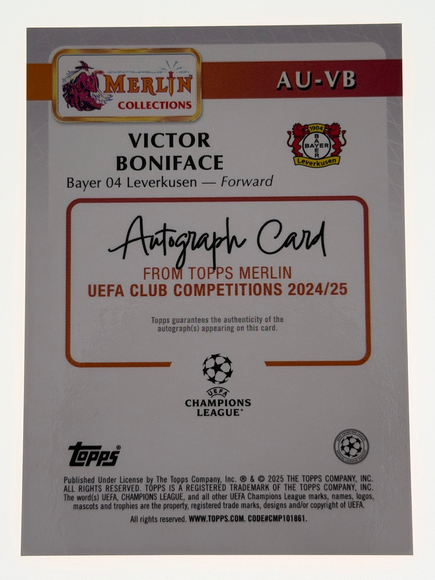 2024-25 Topps Merlin UEFA Club Competitions Autograph Card Orange 22/25  - Victor Boniface