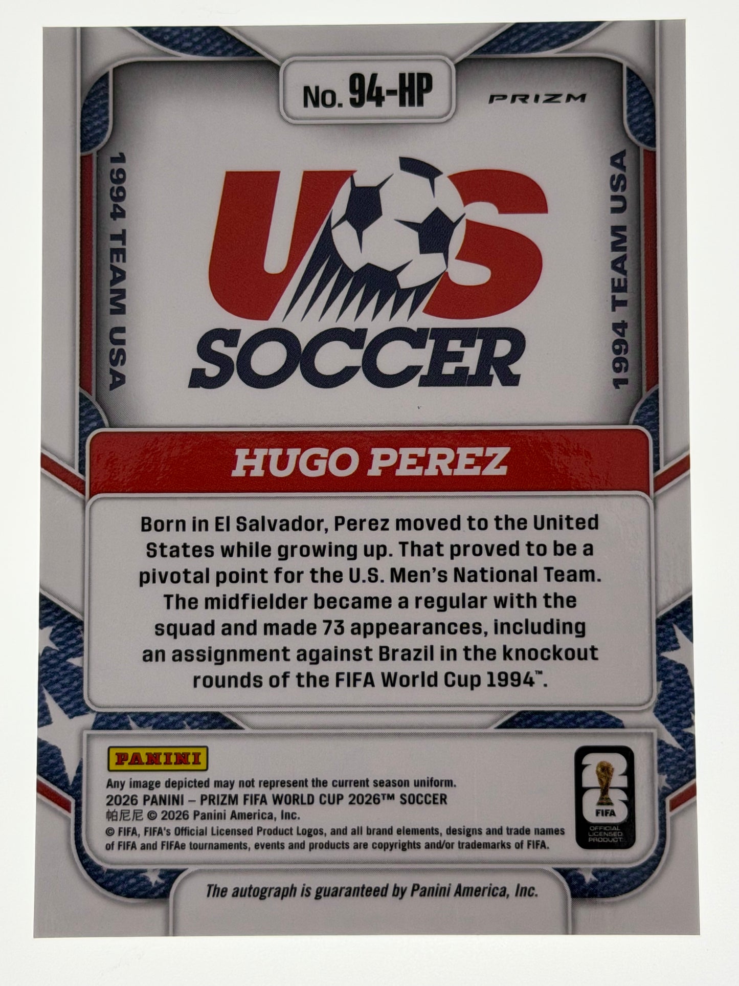 2026 Panini - Prizm FIFA World Cup 2026 Soccer 1994 Team USA Silver Wave Autograph - Hugo Perez
