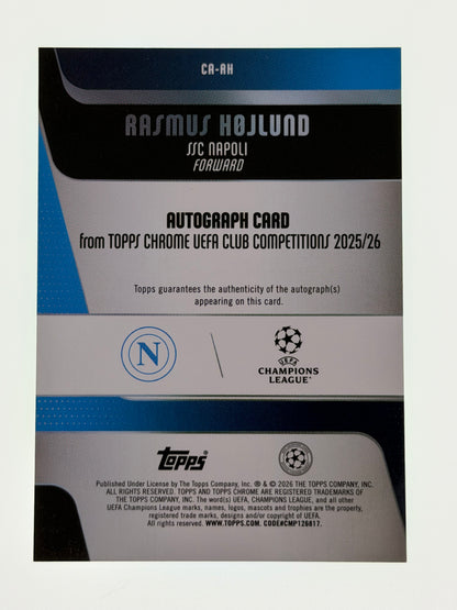 2025-26 Topps Chrome UEFA Club Competitions Autograph Card Green 05/99 - Rasmus Hojlund