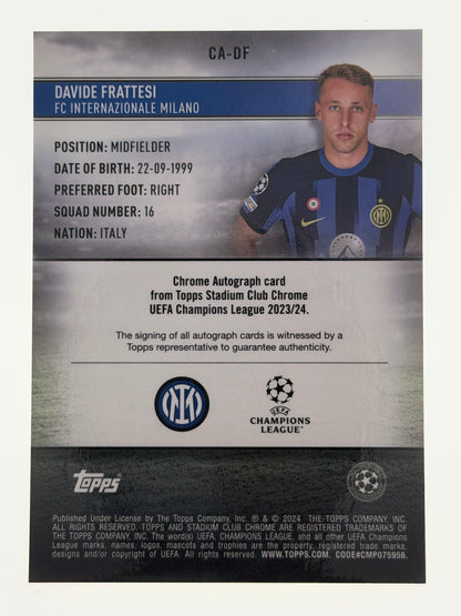 2023-24 Topps Stadium Club Chrome UEFA Champions League Autograph Card Gold 37/50 - Davide Frattesi