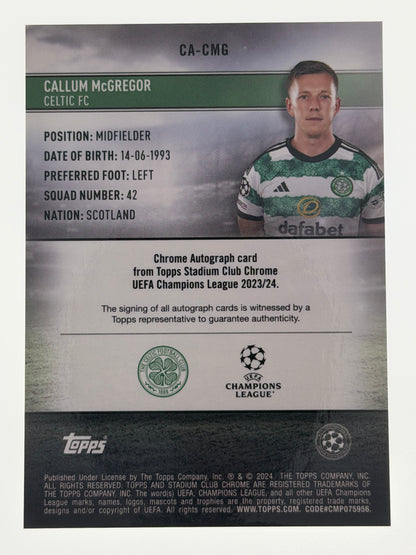2023-24 Topps Stadium Club Chrome UEFA Champions League Autograph Card - Callum Mcgregor
