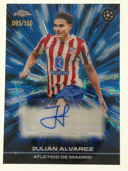 2025-26 Topps Chrome UEFA Club Competitions Black Lazer Autograph Card Blue 095/150 - Julian Alvarez
