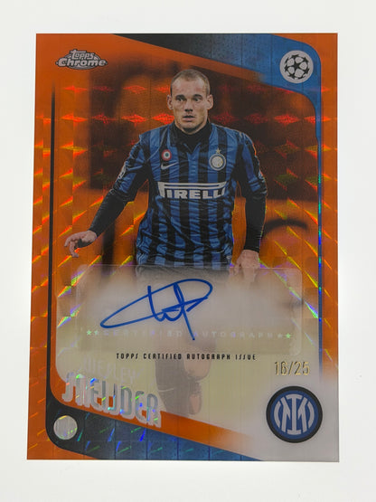 2025-26 Topps Chrome UEFA Club Competitions Autograph Card Orange Geometric 16/25 - Wesley Sneijder