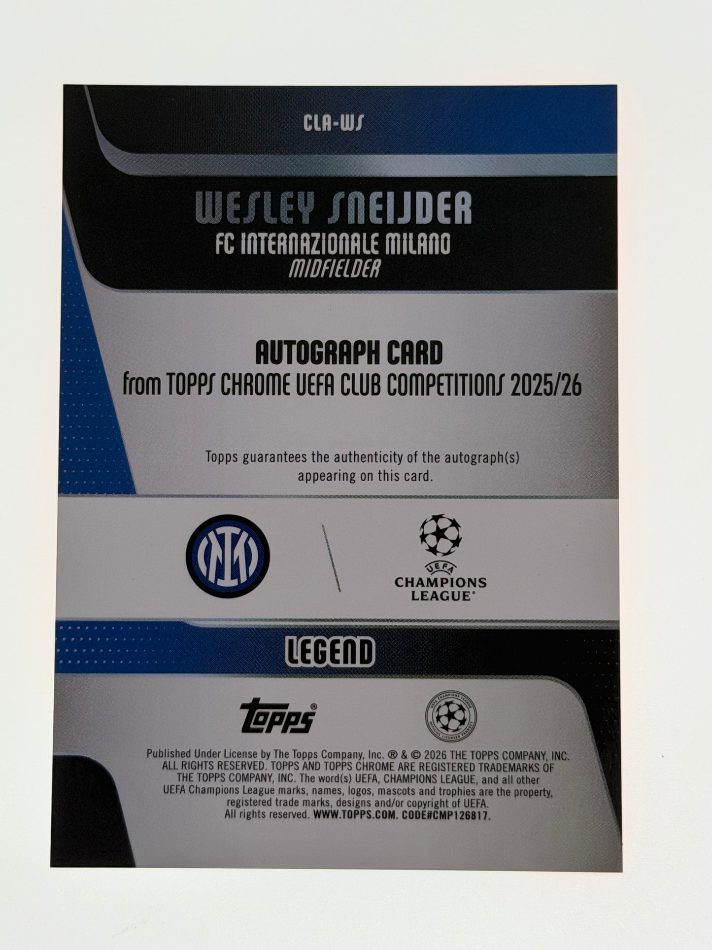 2025-26 Topps Chrome UEFA Club Competitions Autograph Card Orange Geometric 16/25 - Wesley Sneijder