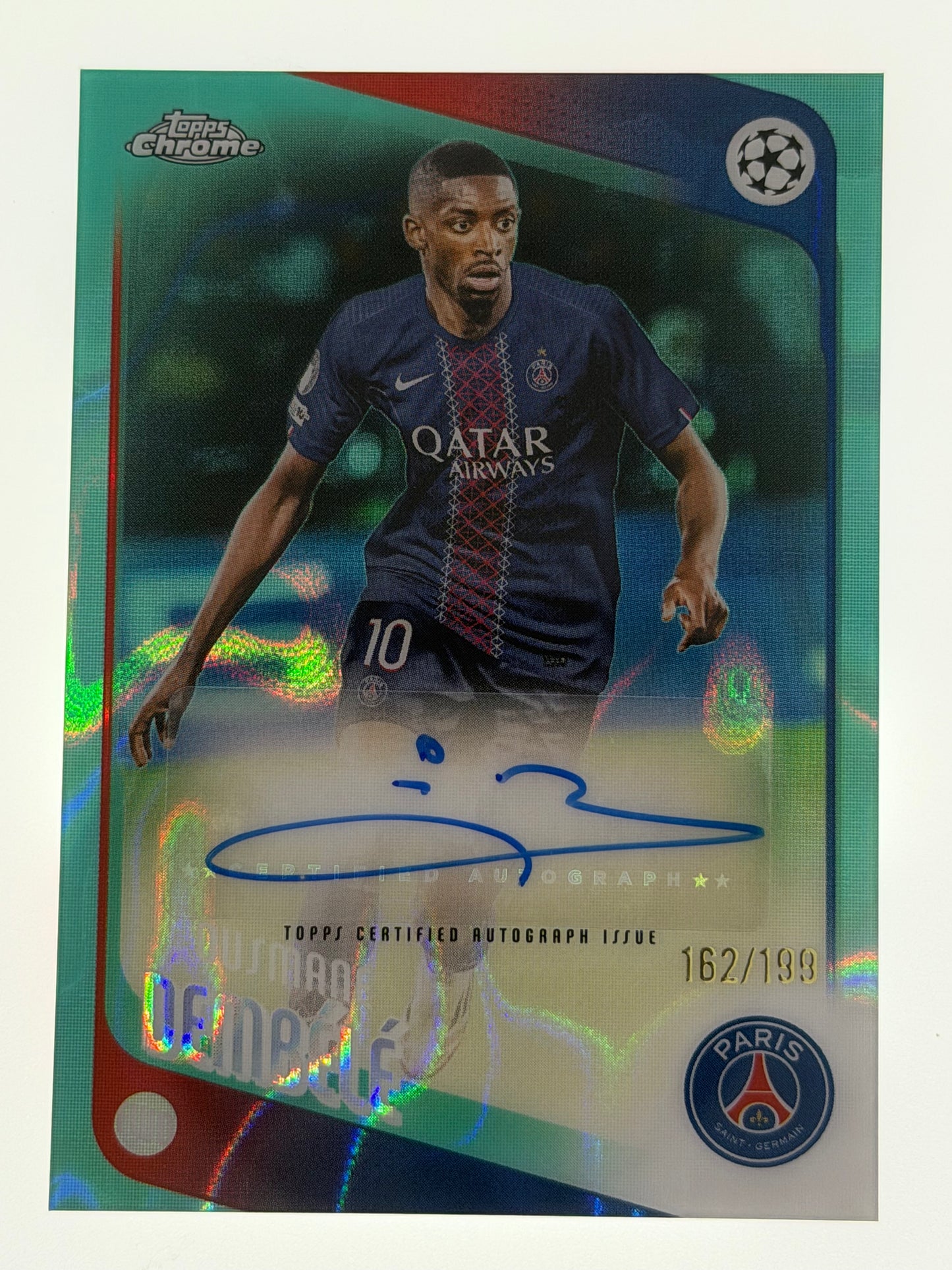 2025-26 Topps Chrome UEFA Club Competitions Autograph Card Teal Wave 162/199 - Ousmane Dembele