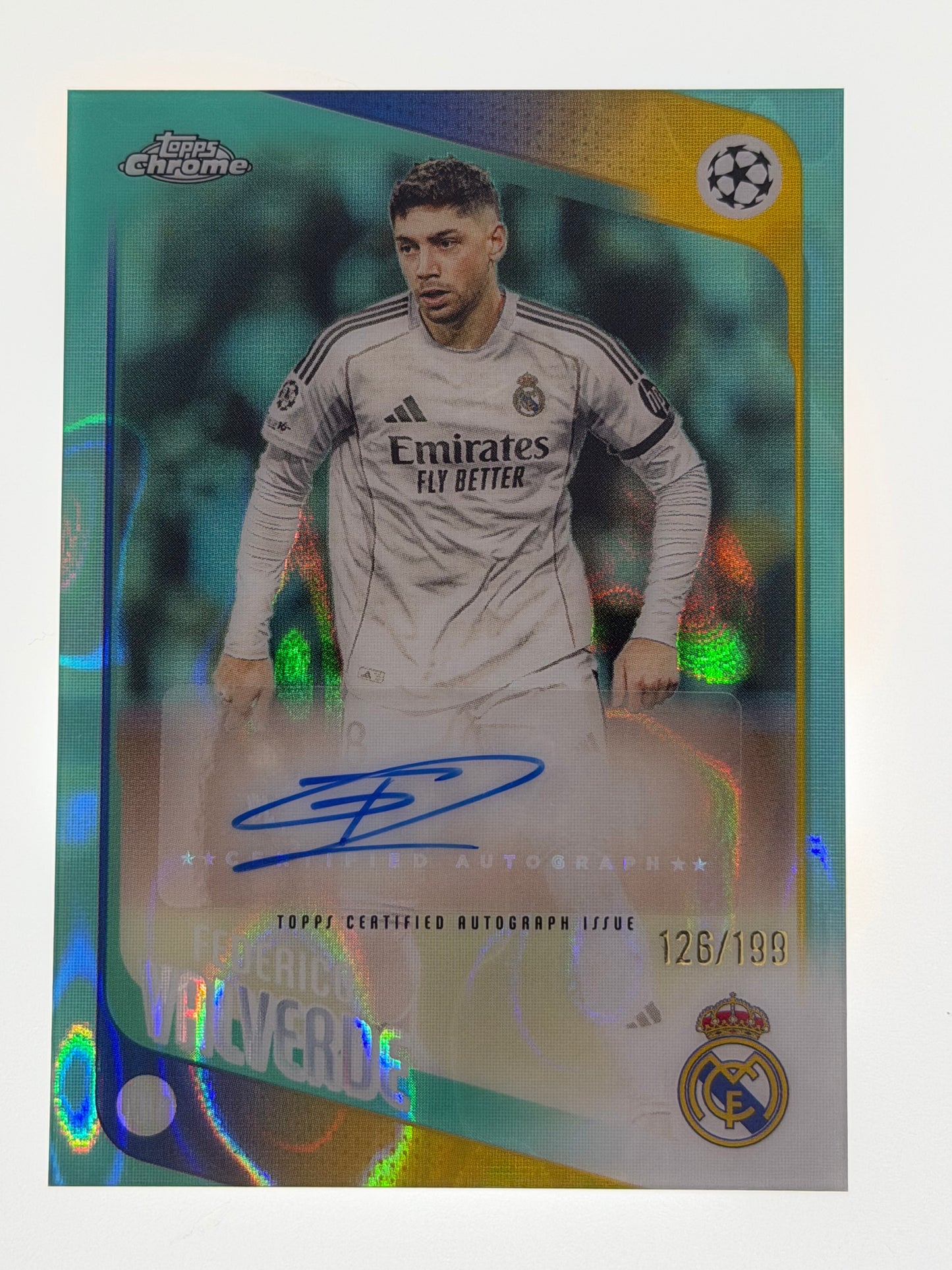 2025-26 Topps Chrome UEFA Club Competitions Autograph Card Teal Wave 126/199 - Frederico Valverde