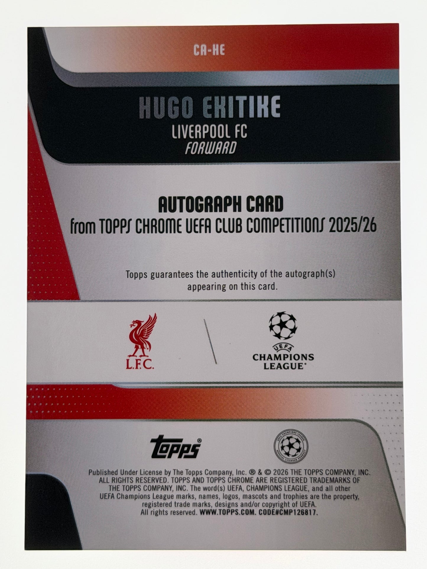 2025-26 Topps UEFA Club Competitions Autograph Card Purple 26/75 - Hugo Ekitike