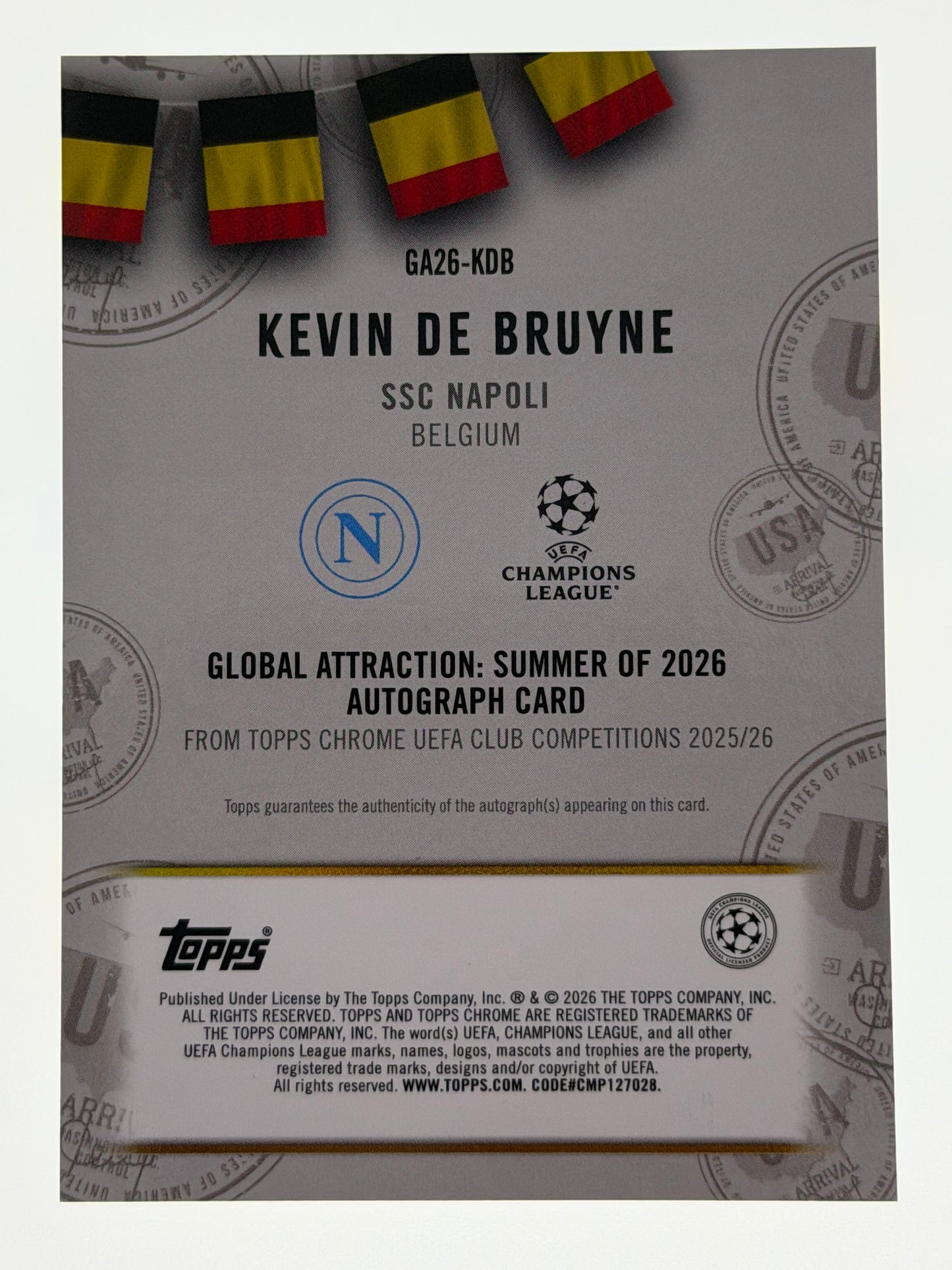 2025-26 Topps UEFA Club Competitions Global Attraction: Summer of 2026 Autograph Card 81/99 - Kevin De Bruyne
