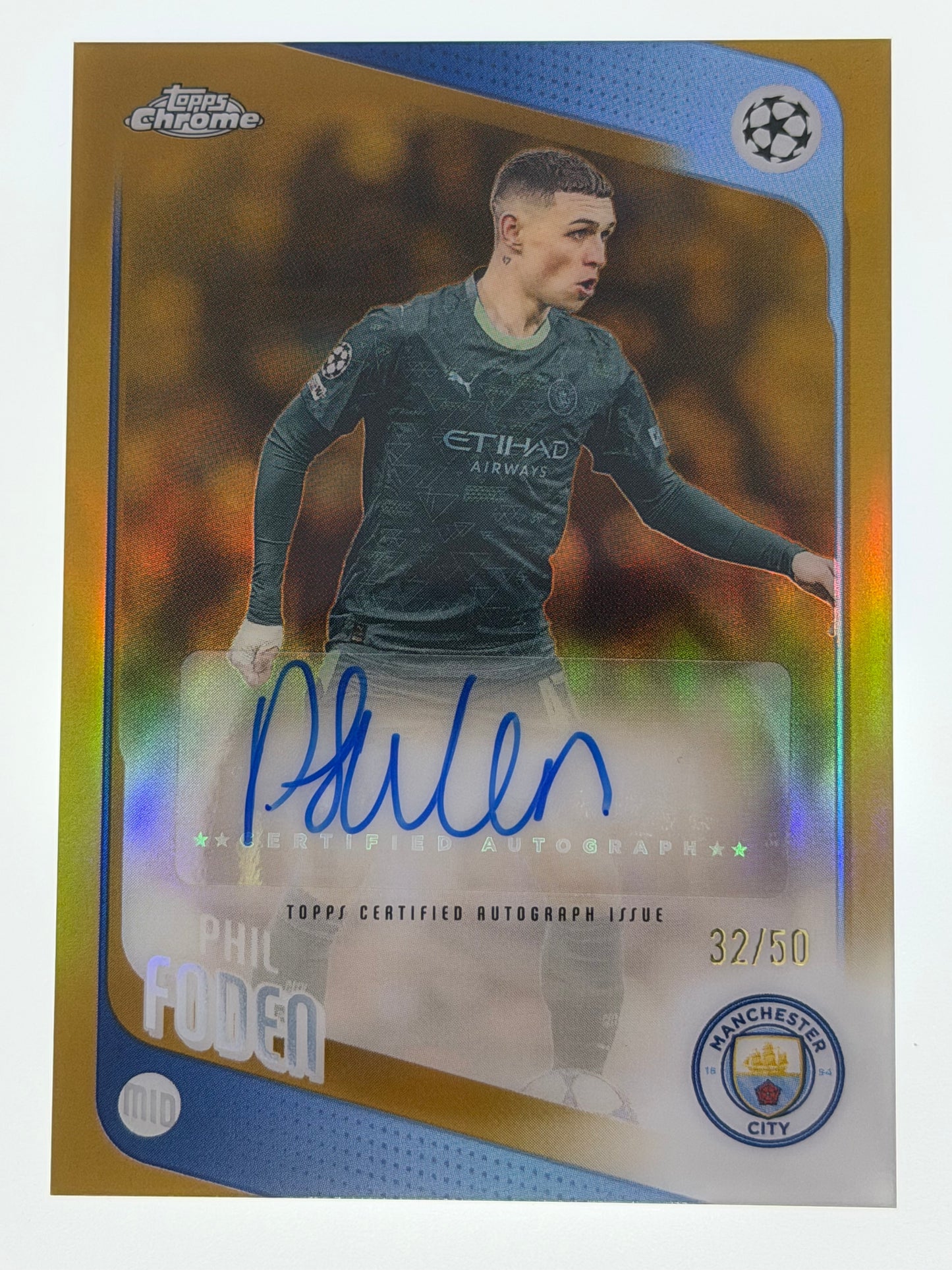 2025-26 Topps UEFA Club Competitions Autograph Card Gold 32/50 - Phil Foden