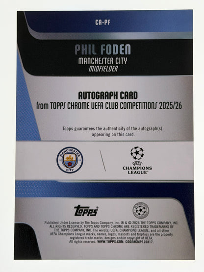 2025-26 Topps UEFA Club Competitions Autograph Card Gold 32/50 - Phil Foden