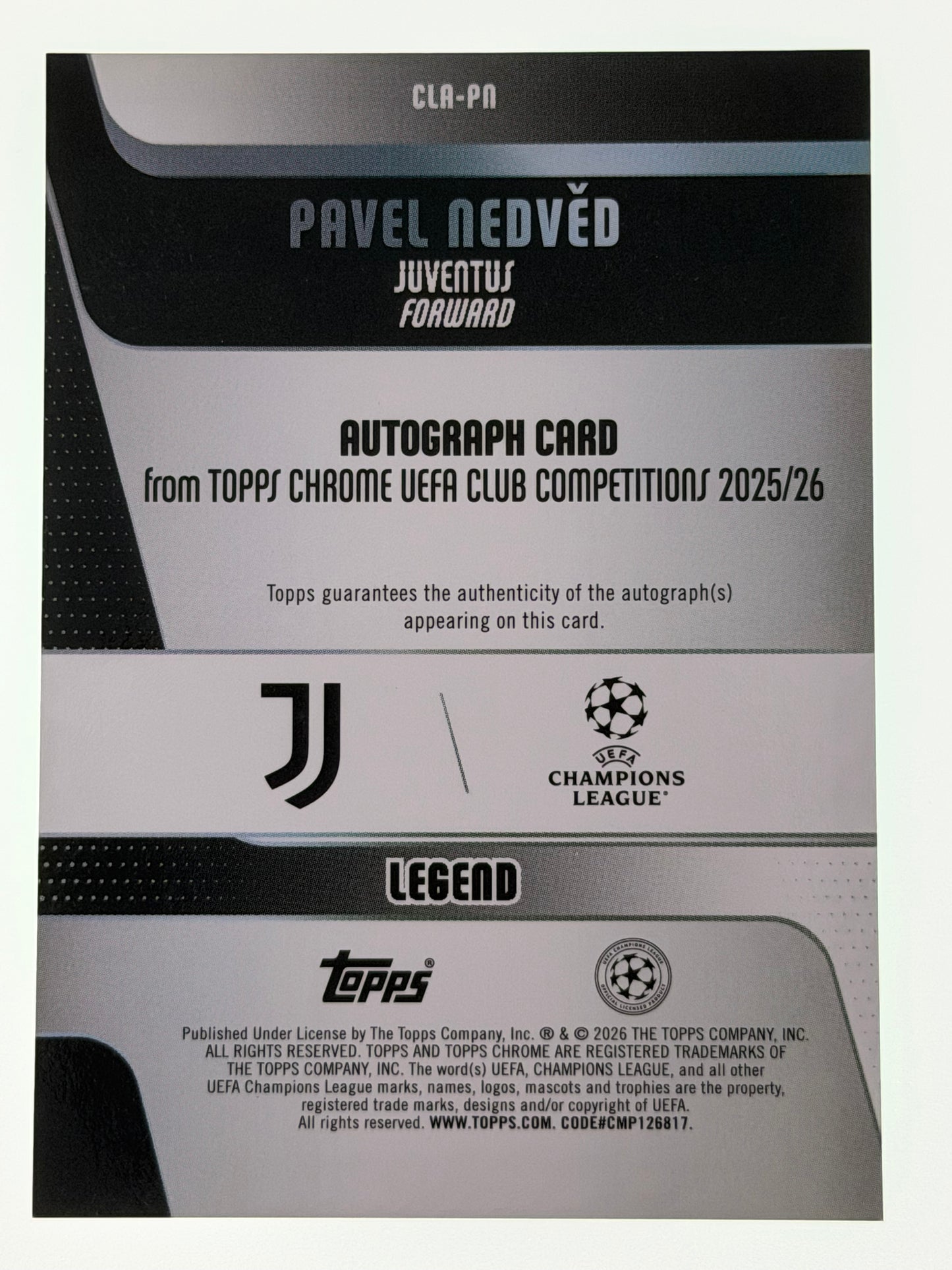 2025-26 Topps UEFA Club Competitions Autograph Card Green 99/99 - Pavel Nedved