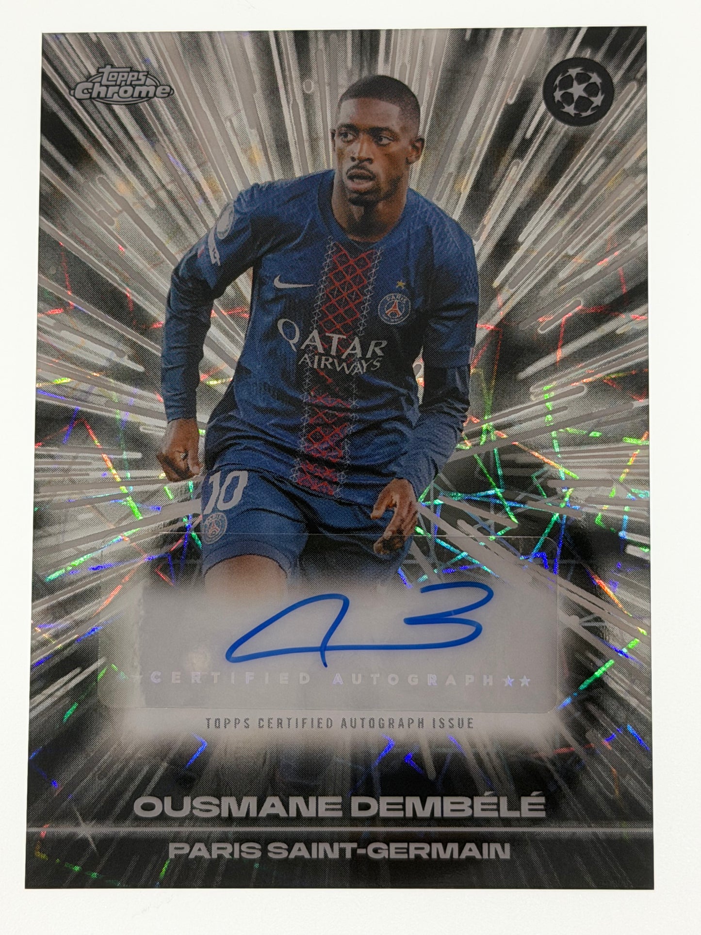 2025-26 Topps Chrome UEFA Club Competitions Black Lazer Autograph Card - Ousmane Dembele