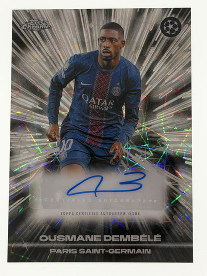 2025-26 Topps Chrome UEFA Club Competitions Black Lazer Autograph Card - Ousmane Dembele