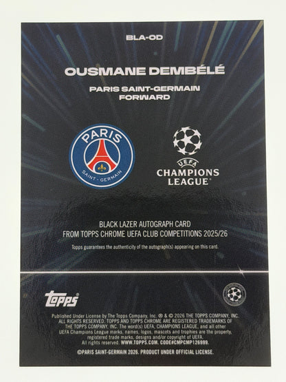 2025-26 Topps Chrome UEFA Club Competitions Black Lazer Autograph Card - Ousmane Dembele