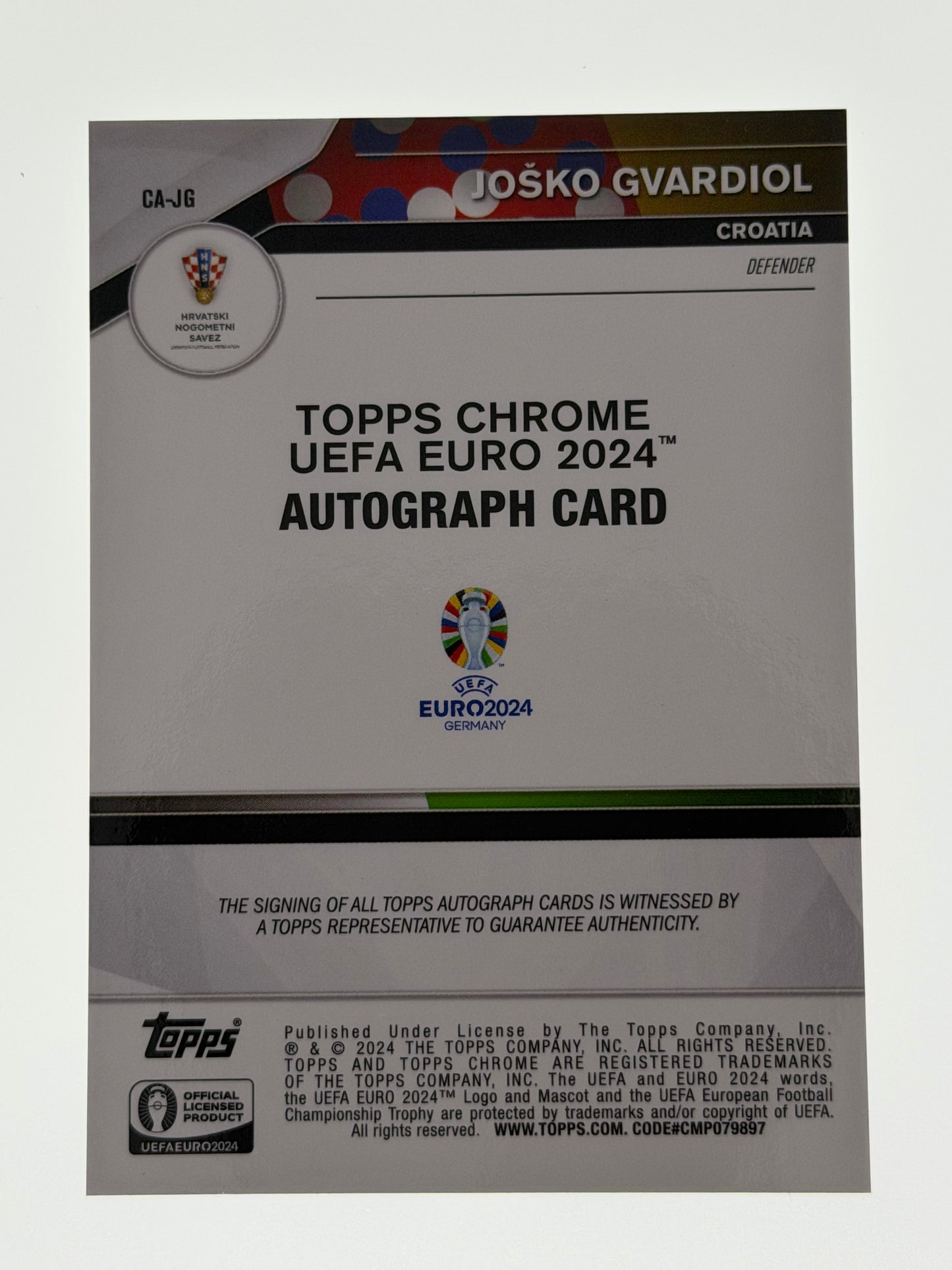 Topps Chrome UEFA Euro 2024 Autograph Card - Josko Gvardiol
