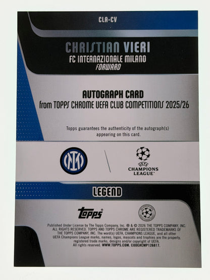 2025-26 Topps Chrome UEFA Club Competitions Autograph Card Teal Wave 095/199 - Christian Vieiri