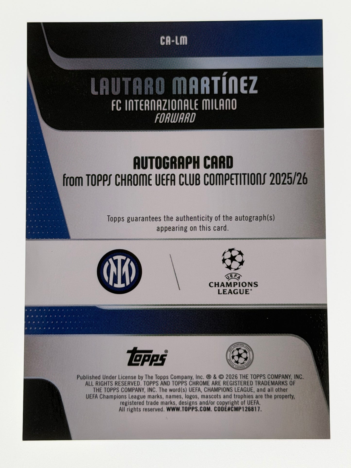 2025-26 Topps UEFA Club Competitions Autograph Card Purple Geometric 60/75 - Lautaro Martinez