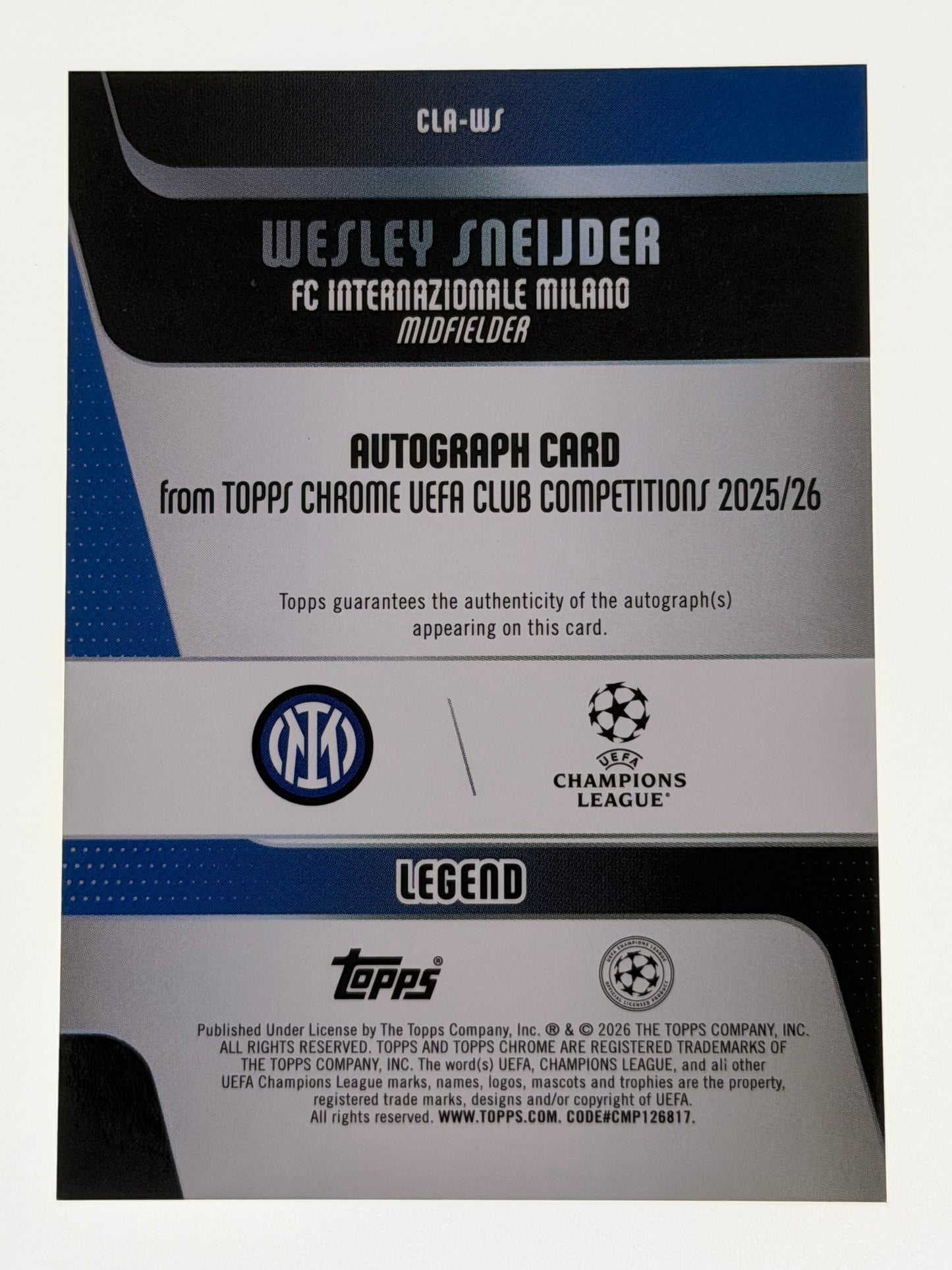 2025-26 Topps Chrome UEFA Club Competitions Autograph Card Gold Geometric 29/50 - Wesley Sneijder