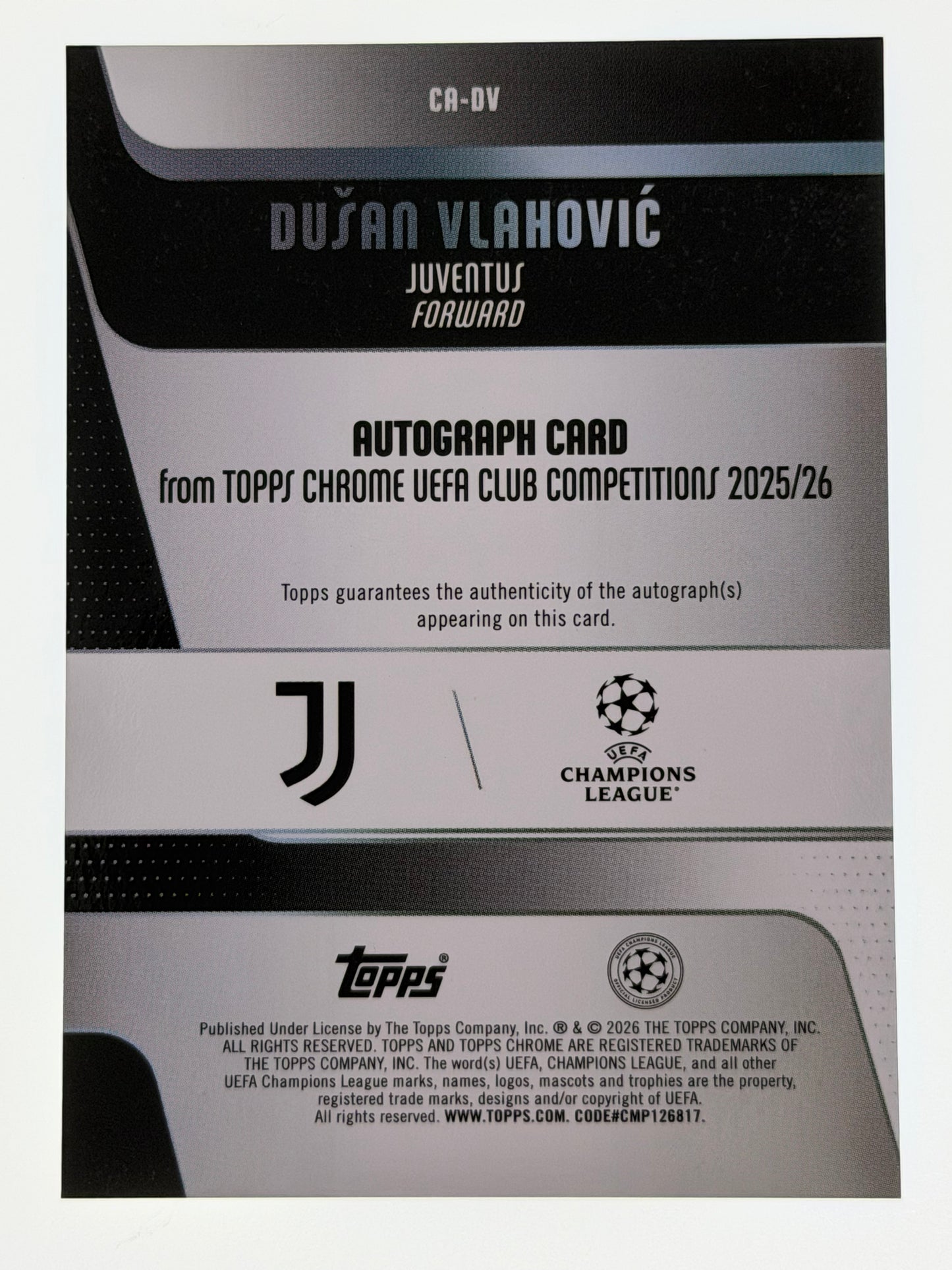 2025-26 Topps UEFA Club Competitions Autograph Card Blue Lava 148/150 - Dusan Vlahovic