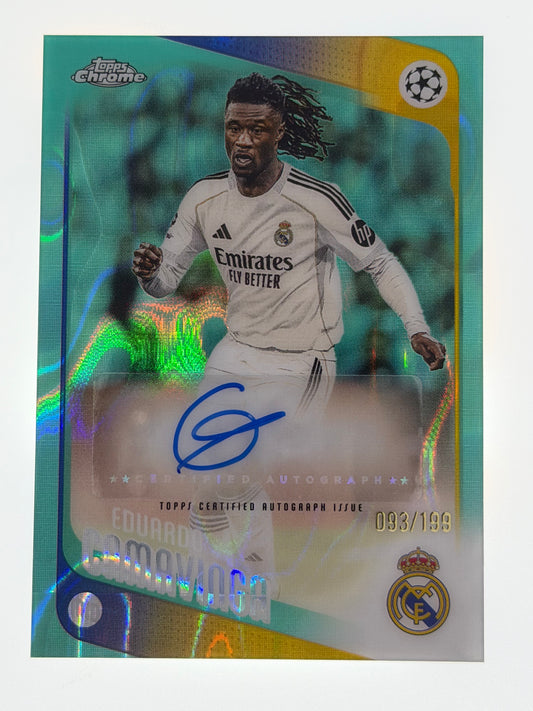 2025-26 Topps Chrome UEFA Club Competitions Autograph Card Teal Wave 093/199 - Eduardo Camavinga