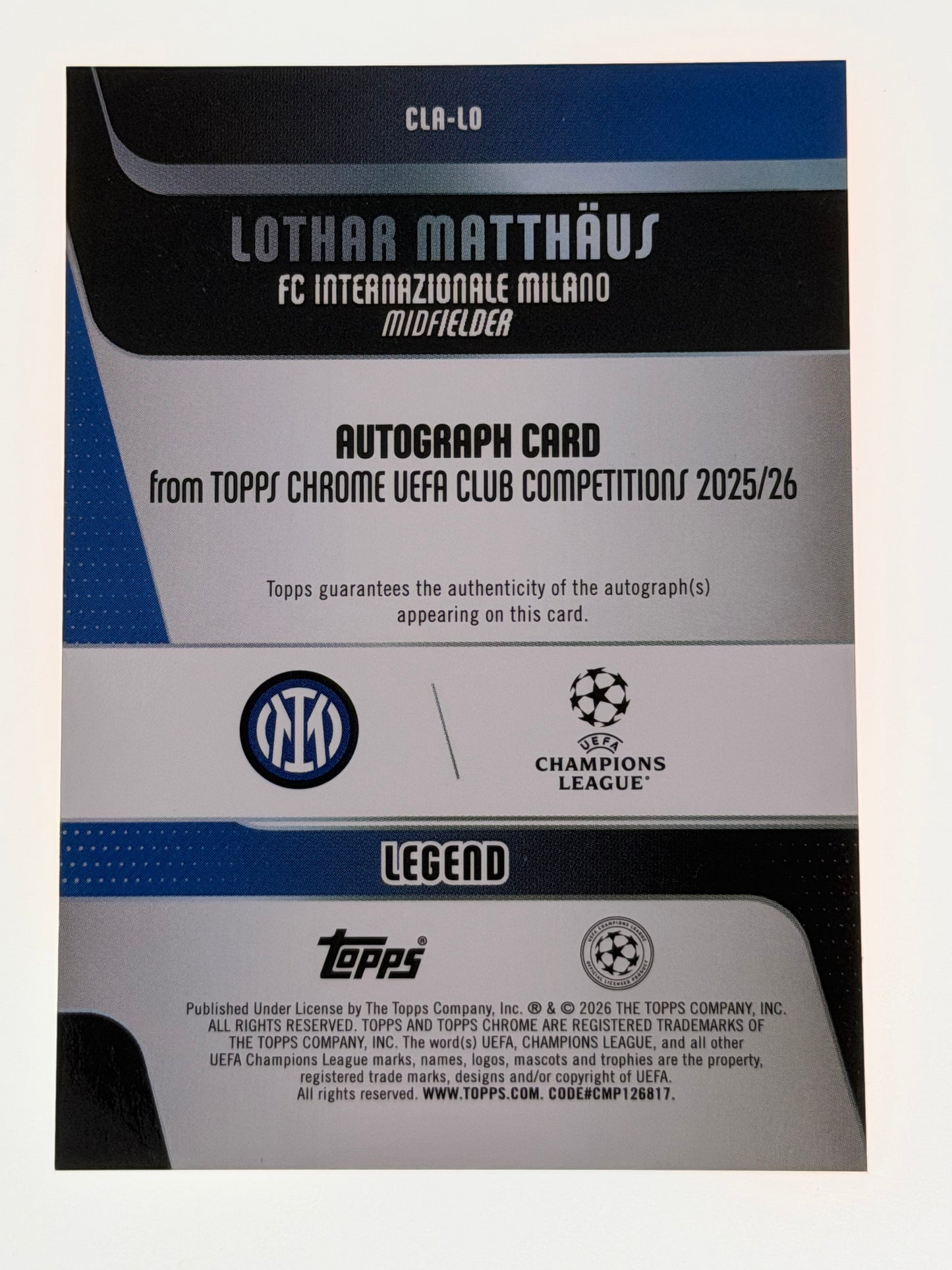 2025-26 Topps Chrome UEFA Club Competitions Autograph Card Orange Geometric 20/25 - Lothar Matthaus