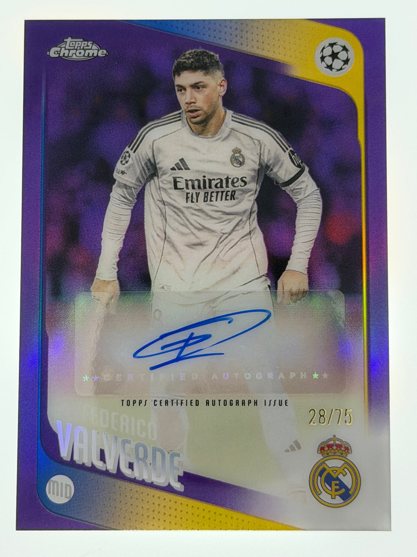 2025-26 Topps Chrome UEFA Club Competitions Autograph Card Purple 28/75 - Frederico Valverde