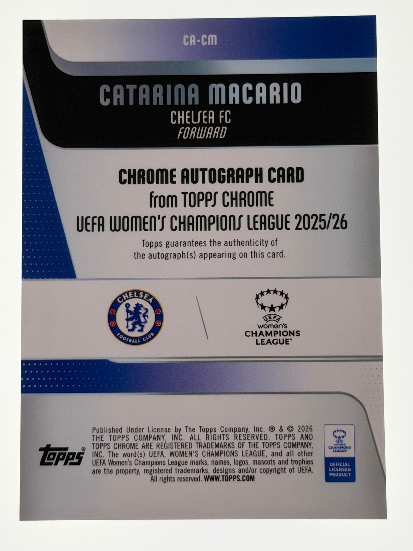 2025-26 Topps Chrome UEFA Women's Champions League Autograph Card - Catarina Macario