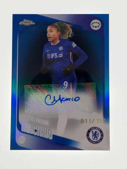 2025-26 Topps Chrome UEFA Women's Champions League Autograph Card Blue 011/150 - Catarina Macario